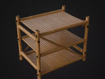 Old Japanese Bamboo Shelf Free low-poly 3D model