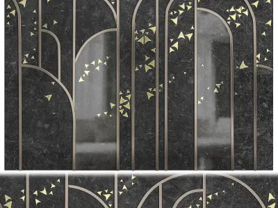 Panel mirror with gold butterflies 3D model