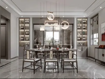 Chinese style villa interior design scene 01 3D model 3D model
