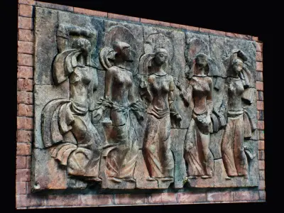 Bas-relief Wall Decor Bas Relief Art Young Woman Dancers 3D model