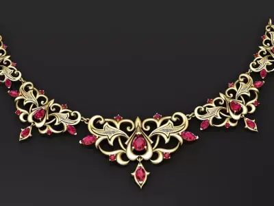 Royal Ruby Blossom Gold Necklace 3D print model