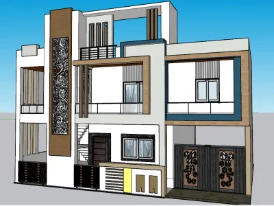 Modern Duplex Residential House Plan 3D model