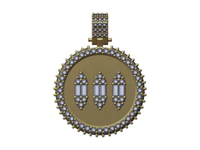Baguette diamond clusters iced pendant with bail 3D print model
