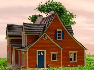 American Style Cottage Exterior 06 Low-poly 3D model