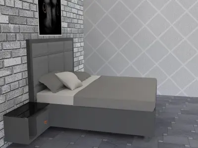 WOOD BED with HEADBOARD 3D print model