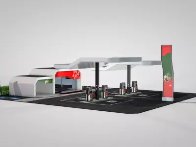 Building - Gas Station and Store 3D model