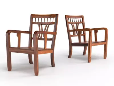 Chinese Art Deco Style Elmwood Armchair 3D model