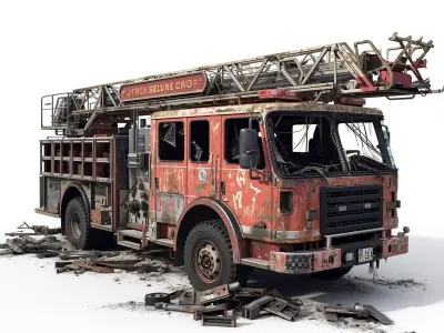 Wrecked Fire Truck 3D Model Low-poly 3D model
