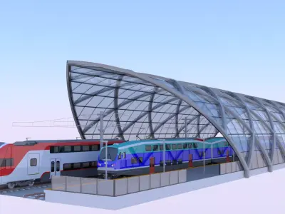 Station with doubledeck trains III 3D model