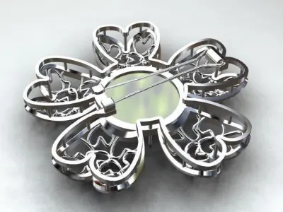 hearts brooch with cabochon gem 3D print model