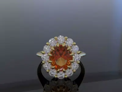 Golden Oval Stone Engagement Ring 3D Model 3D print model