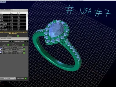 DR023 engagement ring pear halo 3D print model