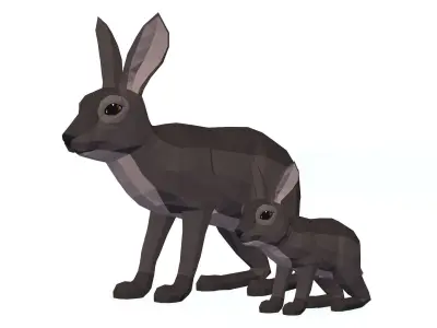 LowPoly Hares pack Low-poly 3D model