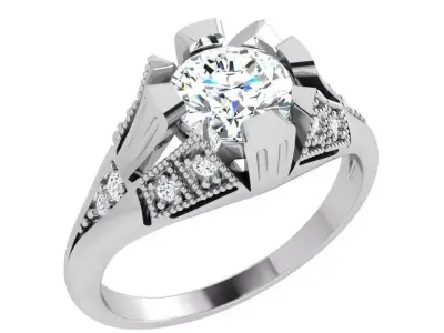 Round Diamond Milgrain Ring 3930 3D print model