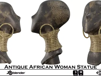 Antique African-Inspired Statue-Tribal Bust 3D Model 3D model