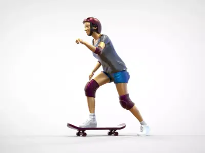 N2 Skateboarder Skateboarding with Skateboard 3D print model