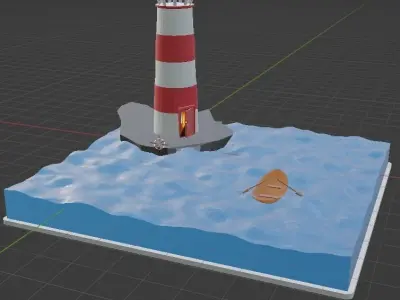 Lighthouse and Wada boats on the horizon  Free low-poly 3D model