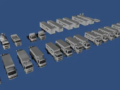 Trucks collection fleet of refrigerated Low-poly 3D model