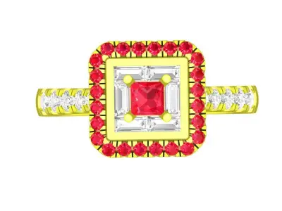 Luxury Square Halo Pave Gemstone Ring Jewelry 3D Model  4874 3D print model