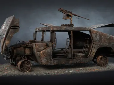 HMMWV M998 Humvee Destroyed Low-poly 3D model