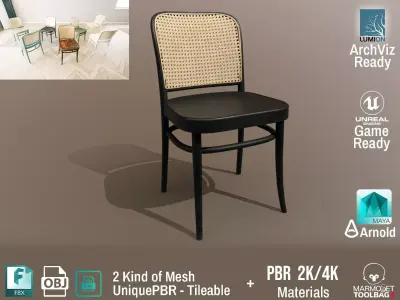 Ton Chair 811 Black Wood Design PBR - Lumion - UE4 Low-poly 3D model