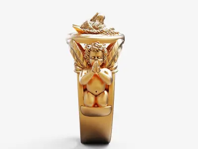 Wolf and praying baby angel  Silver Gold  Print 3D print model