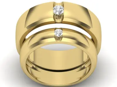 Solitaire Couple Band Ring 3dm stl render detail  3D print model