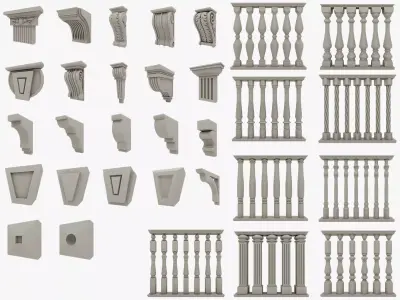 Buttress corbel and baluster 3D model