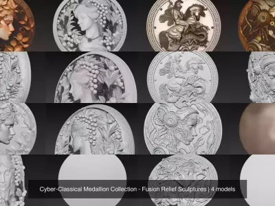 Cyber-Classical Medallion Collection - Fusion Relief Sculptures