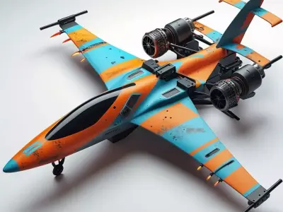 Retro Fighter Jet 3D Model Orange Scifi Aircraft Low-poly 3D model