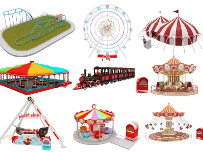 Amusement Park Equipment 9 Pieces 3D model