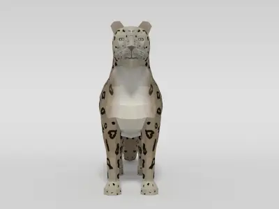 Low Poly Cartoon Snow Leopard Low-poly 3D model