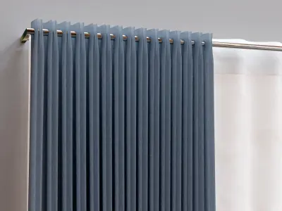 White and Blue Double  Curtains 3D model