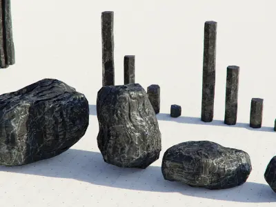 Basalt Columns and Rocks Kit PBR - Obsidian  Low-poly 3D model