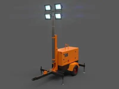 PBR Mobile Light Tower Generator A - Orange Low-poly 3D model