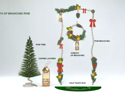 Christmas Wreath with Pine Branches 3D Model 3D model