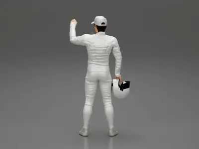 Motorbiker holding his helmet while waving his hand 3D print model