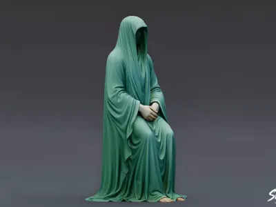 Ghost Statue Seated Hands Folded Low-poly 3D model