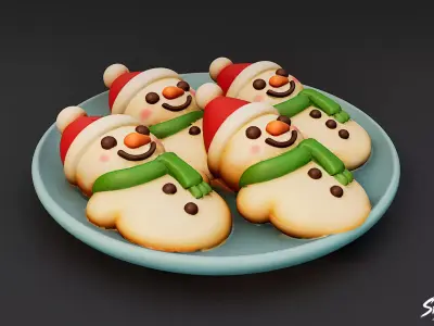 Snowman Cookie Plate Low-poly 3D model