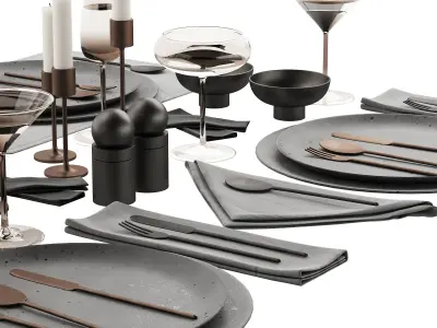 065 Tableware decor set 03 ceramic bronze black 3D model