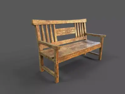 Old Wood Bench Low-poly 3D model