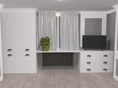 Bedroom with cabinets and wooden floor Free 3D model