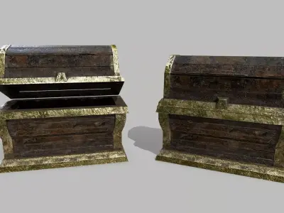 Chest wooden Low-poly 3D model