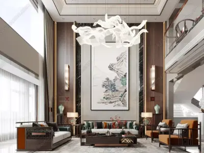 Chinese style villa interior design scene 02 3D model 3D model