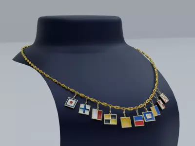 Art Deco Silver And Enamel Flags Necklace Low-poly 3D model