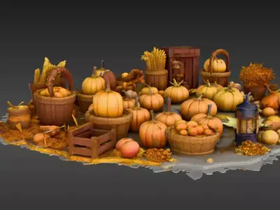 Stylized Thanksgiving Harvest Props 3D Model Low Poly Game-Ready Low-poly 3D model