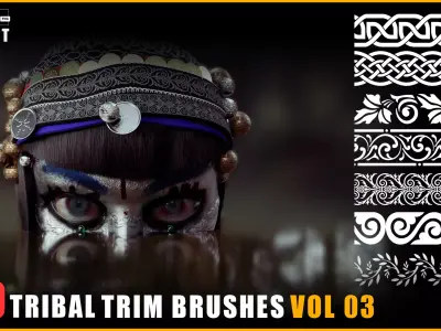 100 Tribal Trim Brushes - Border Pattern - Roll Brush - VOL 03 Texture