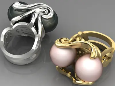 Ring with couple Pearl 3D print model