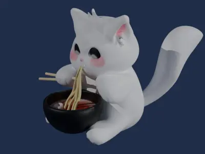 CAT EATING NOOODLE 3D print model