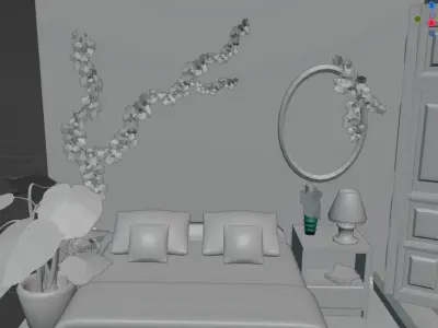 cosy burgundy bedroom Low-poly 3D model
